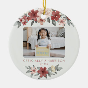 Adoption Announcement Keepsake Watercolor Floral Ceramic Tree Decoration