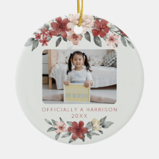 Adoption Announcement Keepsake Watercolor Floral Ceramic Tree Decoration