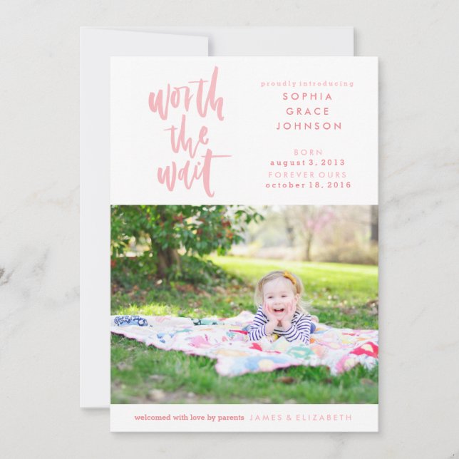 Adoption Announcement | Worth the Wait | Pink (Front)