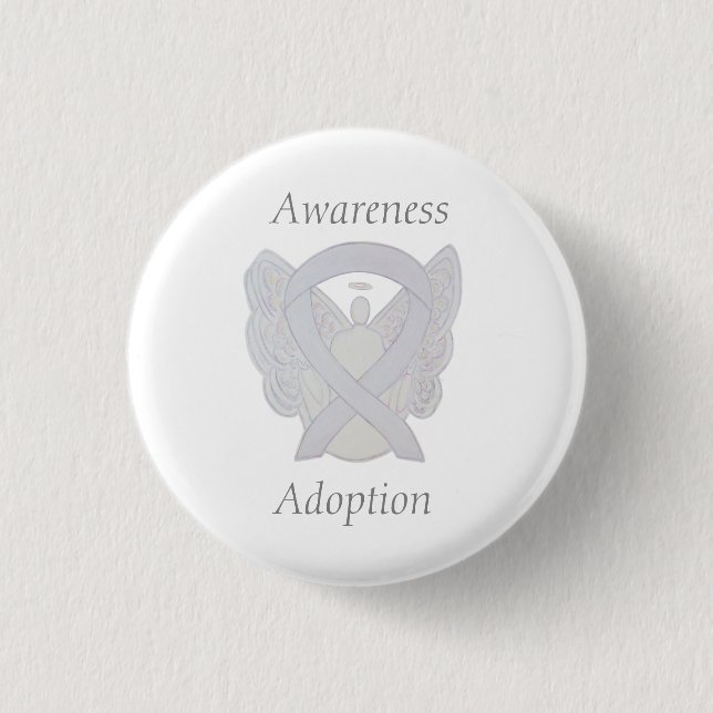 Adoption Awareness Angel White Ribbon Custom Pin (Front)