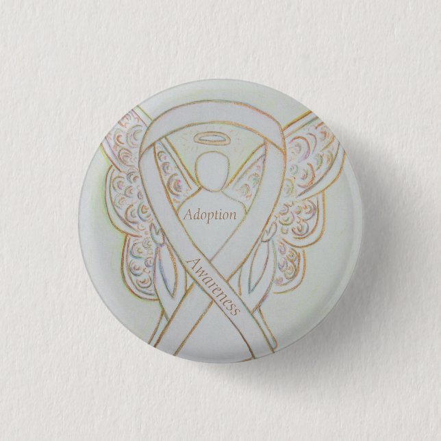 Adoption Awareness Angel White Ribbon Custom Pin (Front)