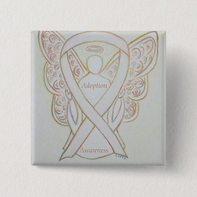 Adoption Awareness Angel White Ribbon Custom Pin (Front)