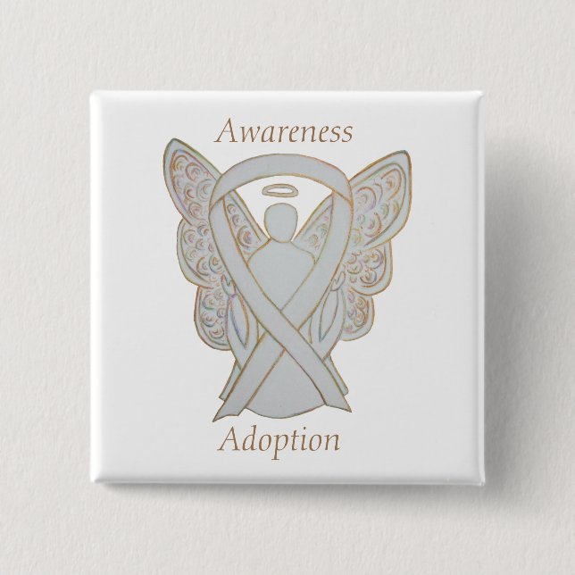 Adoption Awareness Angel White Ribbon Custom Pin (Front)