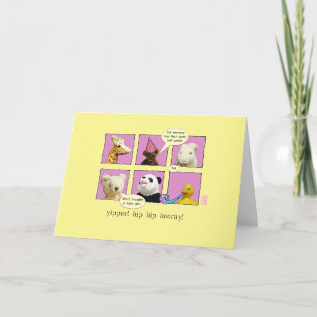 Adoption Baby Girl Animals in Windows Card (Front)