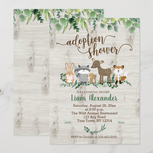 Adoption Baby Shower Woodland Animals Invitation (Front/Back)