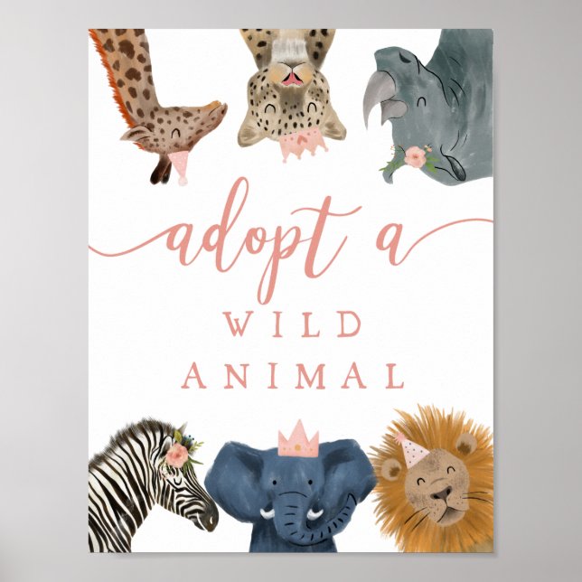 Adoption Centre | Pink Safari Birthday Party Sign (Front)