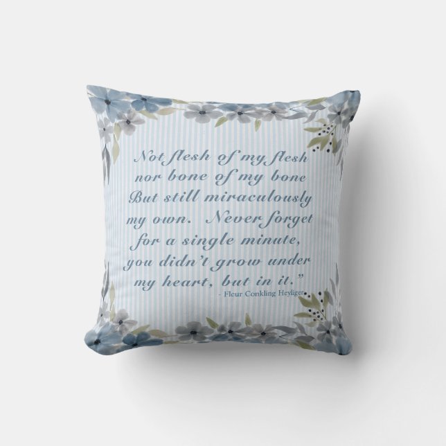 Adoption Creed Poem Blue Floral Cushion (Front)