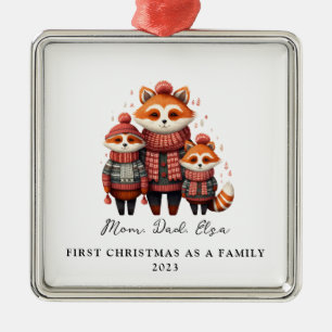 Adoption First Christmas As a Family of 3 Foxes Metal Tree Decoration