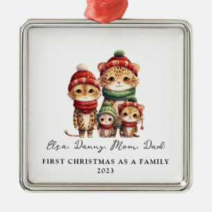 Adoption First Christmas As a Family of 4 Cheetah Metal Tree Decoration