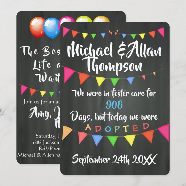 Adoption From Foster Care Announcment- Party Invitation (Front/Back)