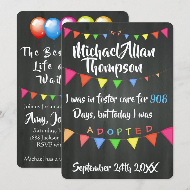 Adoption From Foster Care Announcment- Party Invitation (Front/Back)