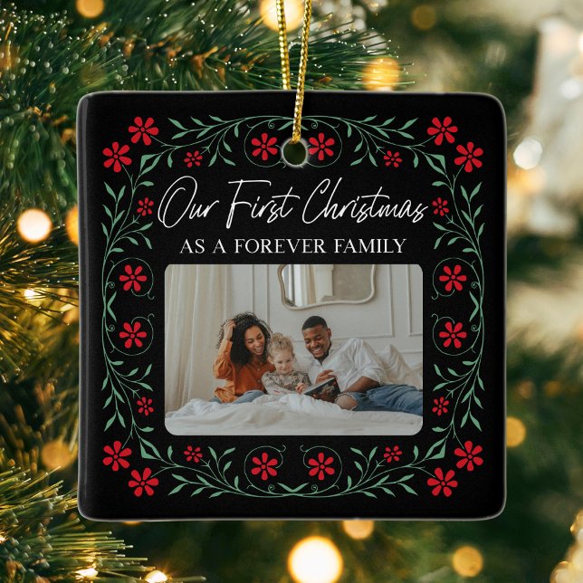Adoption Our First Christmas As A Forever Family Ceramic Ornament (Our first christmas as a forever family adoption foster care ornament with name and year custom gift)