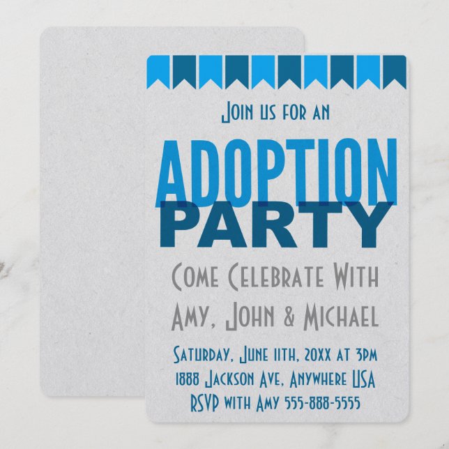 Adoption Party Blue Modern Adoption Announcements (Front/Back)