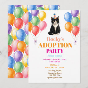 Adoption Party Gotcha day Tuxedo Cat Pet Invitation
