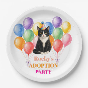 Adoption Party Gotcha day Tuxedo Cat Pet Paper Plate