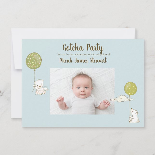 Adoption Party "Gotcha" Party for Boy Personalise Invitation (Front)