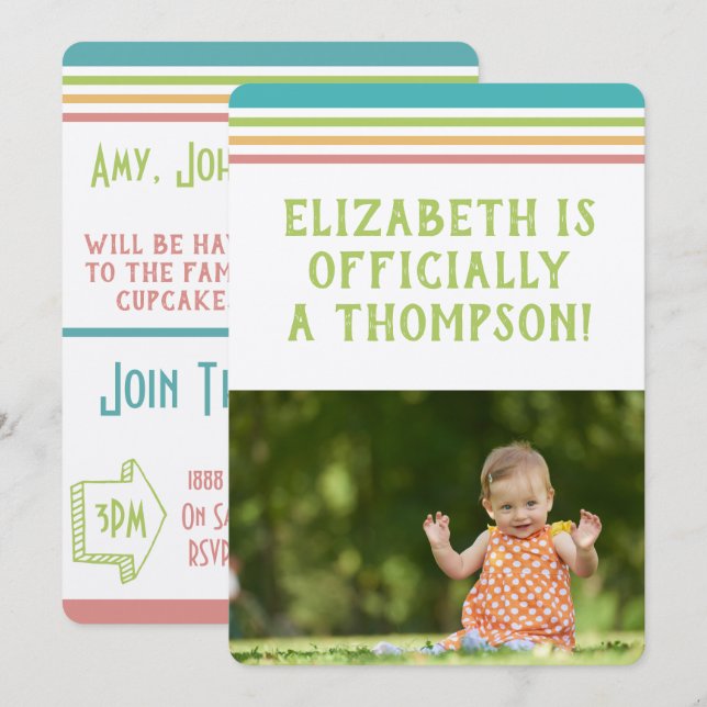 Adoption Party Modern Multi Colour Stripes Photo Invitation (Front/Back)
