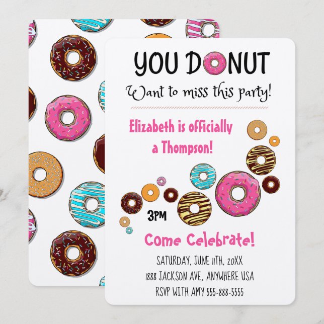 Adoption Party Modern Pink Doughnut Party Invitation (Front/Back)