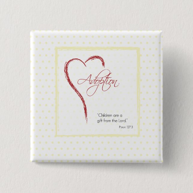 Adoption, Religious, Yellow Dots with Red Heart 15 Cm Square Badge (Front)