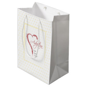 Adoption, Religious, Yellow Dots with Red Heart Medium Gift Bag