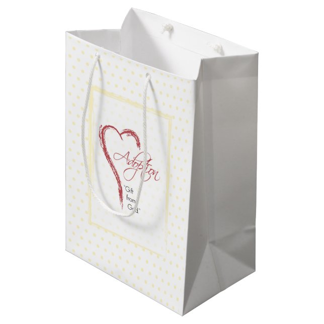 Adoption, Religious, Yellow Dots with Red Heart Medium Gift Bag (Front Angled)