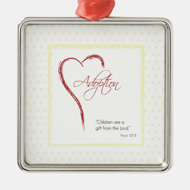 Adoption, Religious, Yellow Dots with Red Heart Metal Tree Decoration (Front)