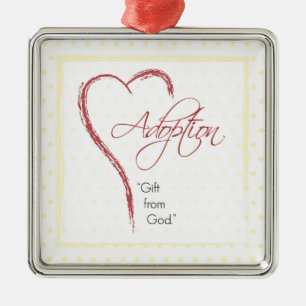 Adoption, Religious, Yellow Dots with Red Heart Metal Tree Decoration