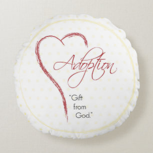 Adoption, Religious, Yellow Dots with Red Heart Round Cushion