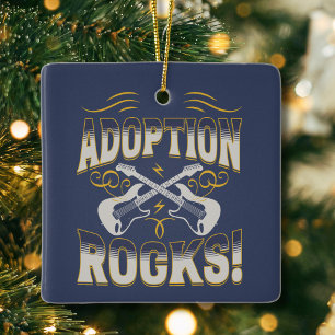"Adoption Rocks" Adoption Day Name and Date Kid's Ceramic Ornament