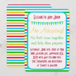 Adoption Shower Modern Circus Stripes Bright Invitation