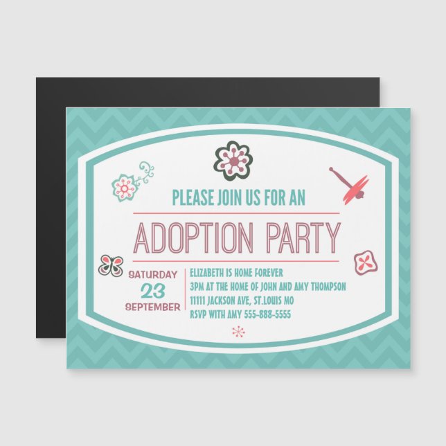 Adoption Shower Modern Pink & Blue Butterfly Card (Front/Back)