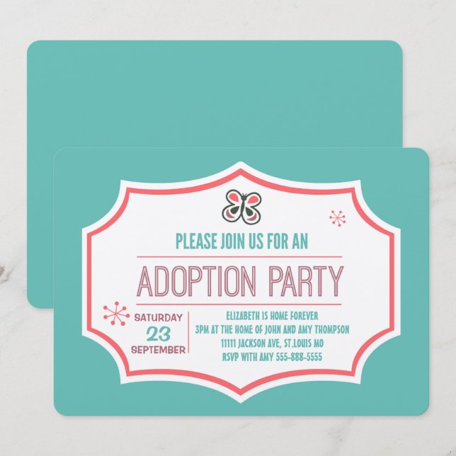 Adoption Shower Modern Pink & Blue Butterfly Invitation (Front/Back)