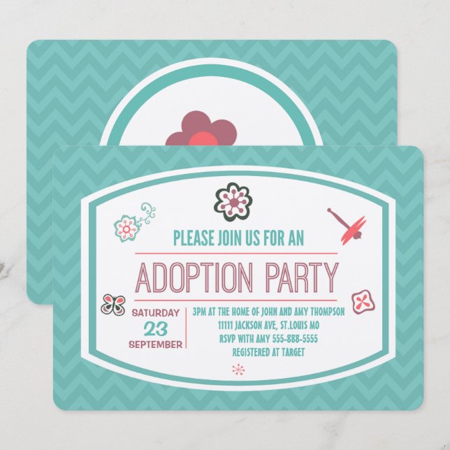 Adoption Shower Modern Pink & Blue Butterfly Invitation (Front/Back)