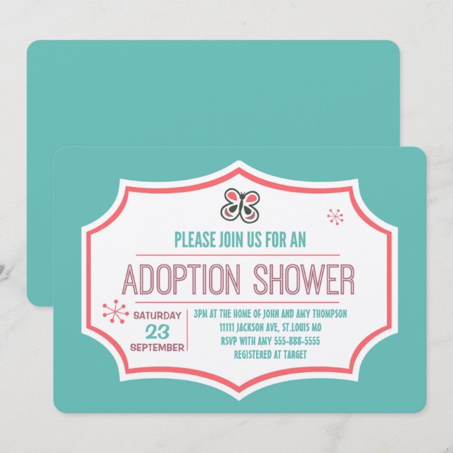 Adoption Shower Modern Pink & Blue Butterfly Invitation (Front/Back)