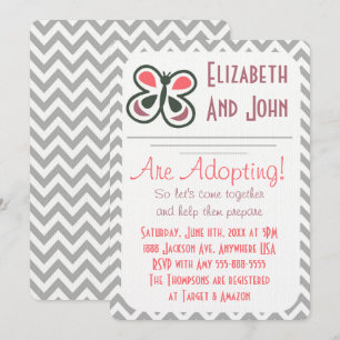 Adoption Shower Modern Pink Chevron Butterfly Invitation