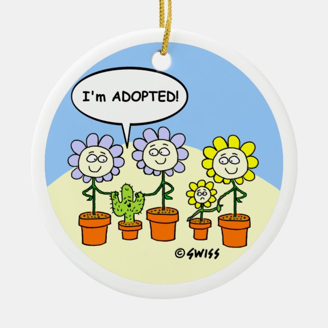 Adoption Theme Cute Cartoon Personalized Ceramic Tree Decoration (Front)