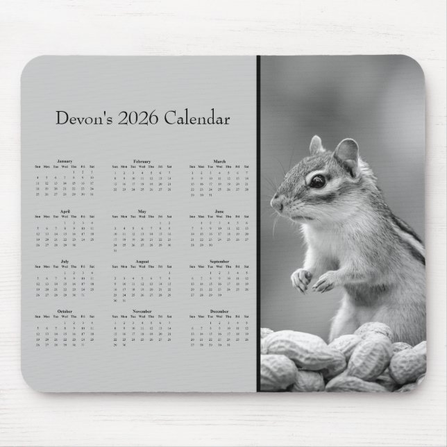 AdorablChipmunk: Customize full year 2025 calendar Mouse Mat (Front)