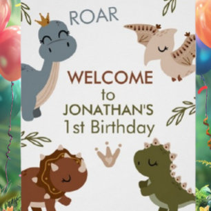 Adorable 1st Birthday Boho Dinosaurs Poster