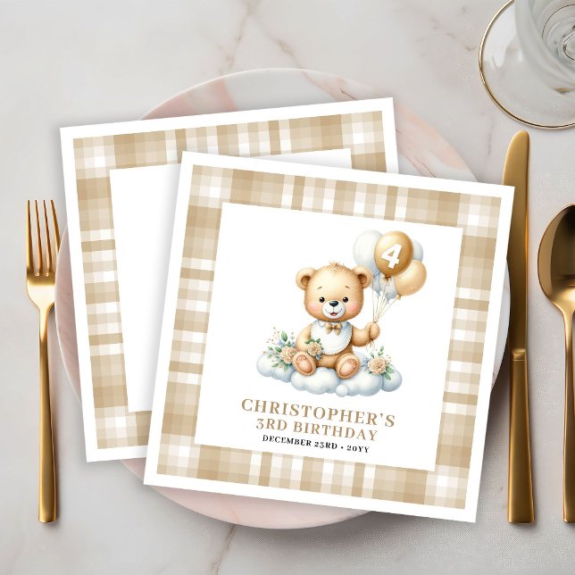 Adorable 4th Birthday Teddy Bear Gold Napkins (Adorable 4th Birthday Teddy Bear Gold Napkins)