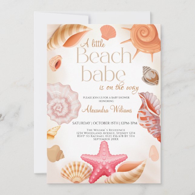 Adorable A Little Beach Babe Baby Shower   Invitation (Front)