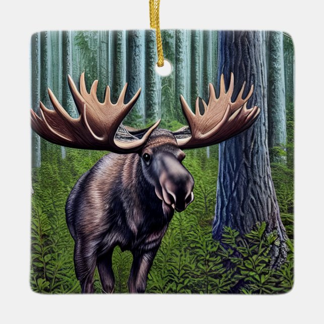 Adorable Abstract Little Moose Ceramic Ornament (Front)
