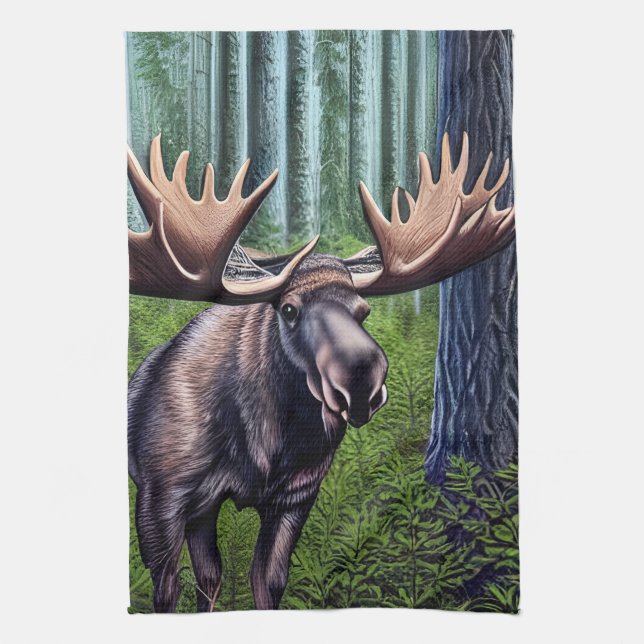 Adorable Abstract Little Moose Tea Towel (Vertical)