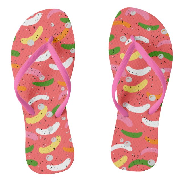 Adorable abstract pattern cute pink white green flip flops (Footbed)