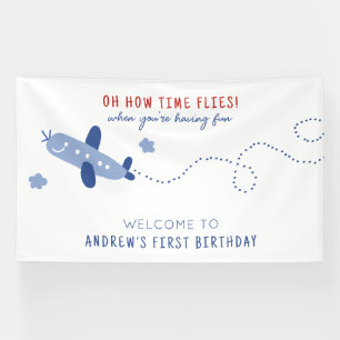 Adorable Aeroplane How Time Flies Birthday Party Banner
