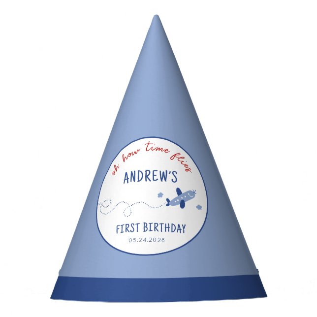 Adorable Aeroplane How Time Flies Birthday Party Hat (Front)