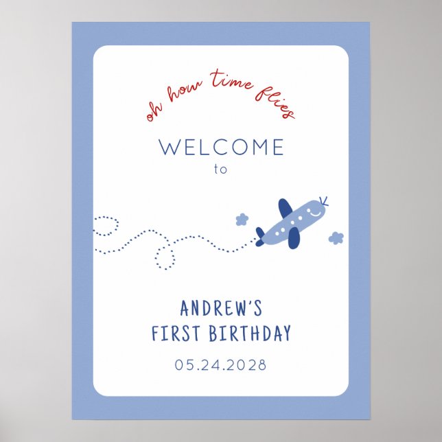 Adorable Aeroplane How Time Flies Birthday Party  Poster (Front)