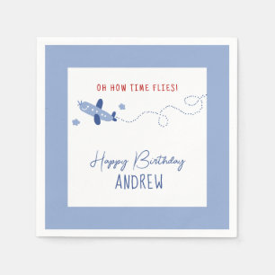 Adorable Aeroplane How Time Flies First Birthday  Napkin