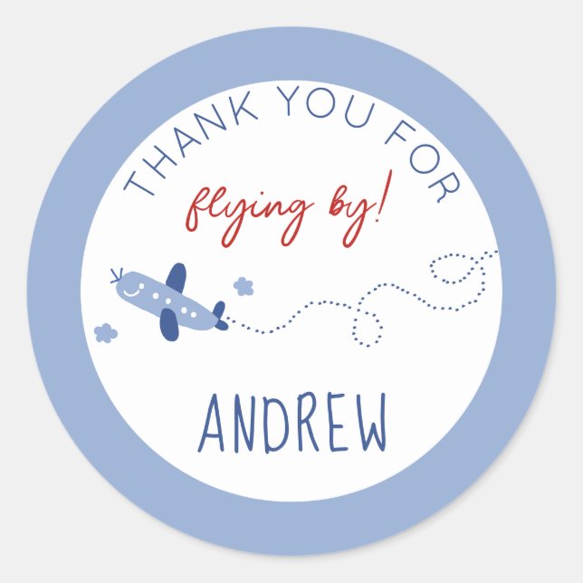 Adorable Aeroplane How Time Flies Thank You Classic Round Sticker (Front)