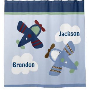 Adorable Aeroplanes/Zoom Along Kid's Shower Curtain