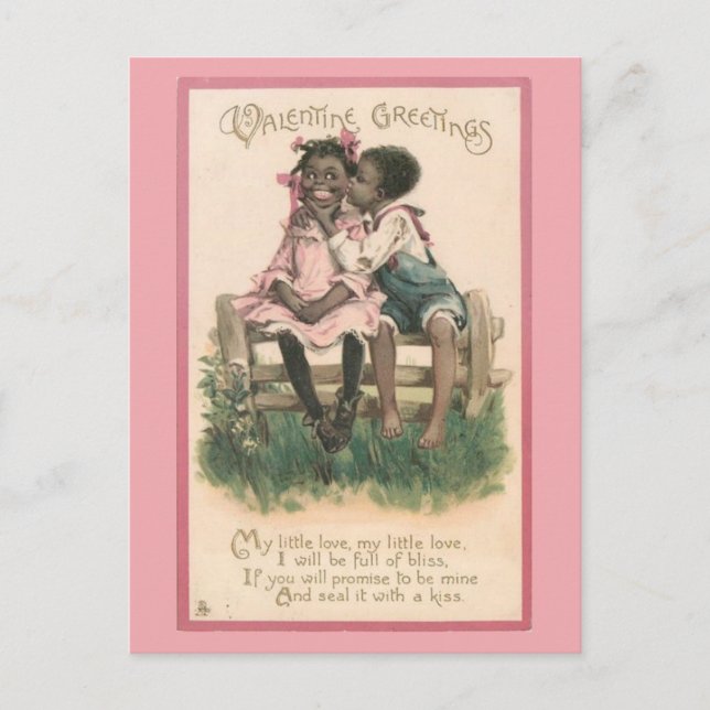 Adorable African American Couple Vintage Valentine Postcard (Front)